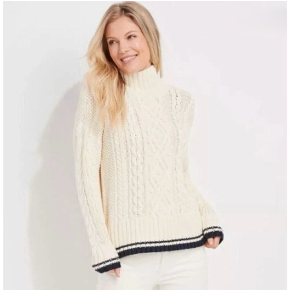 Vineyard Vines Fisherman Mock Turtleneck Cable Knit Cream Preppy Sweater